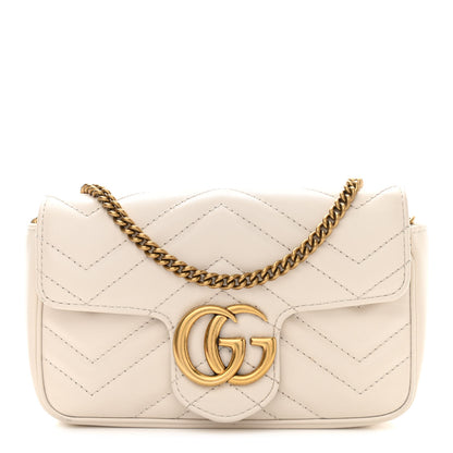 Gucci Calfskin Matelasse Super Mini GG Marmont Shoulder Bag White 1 of 10