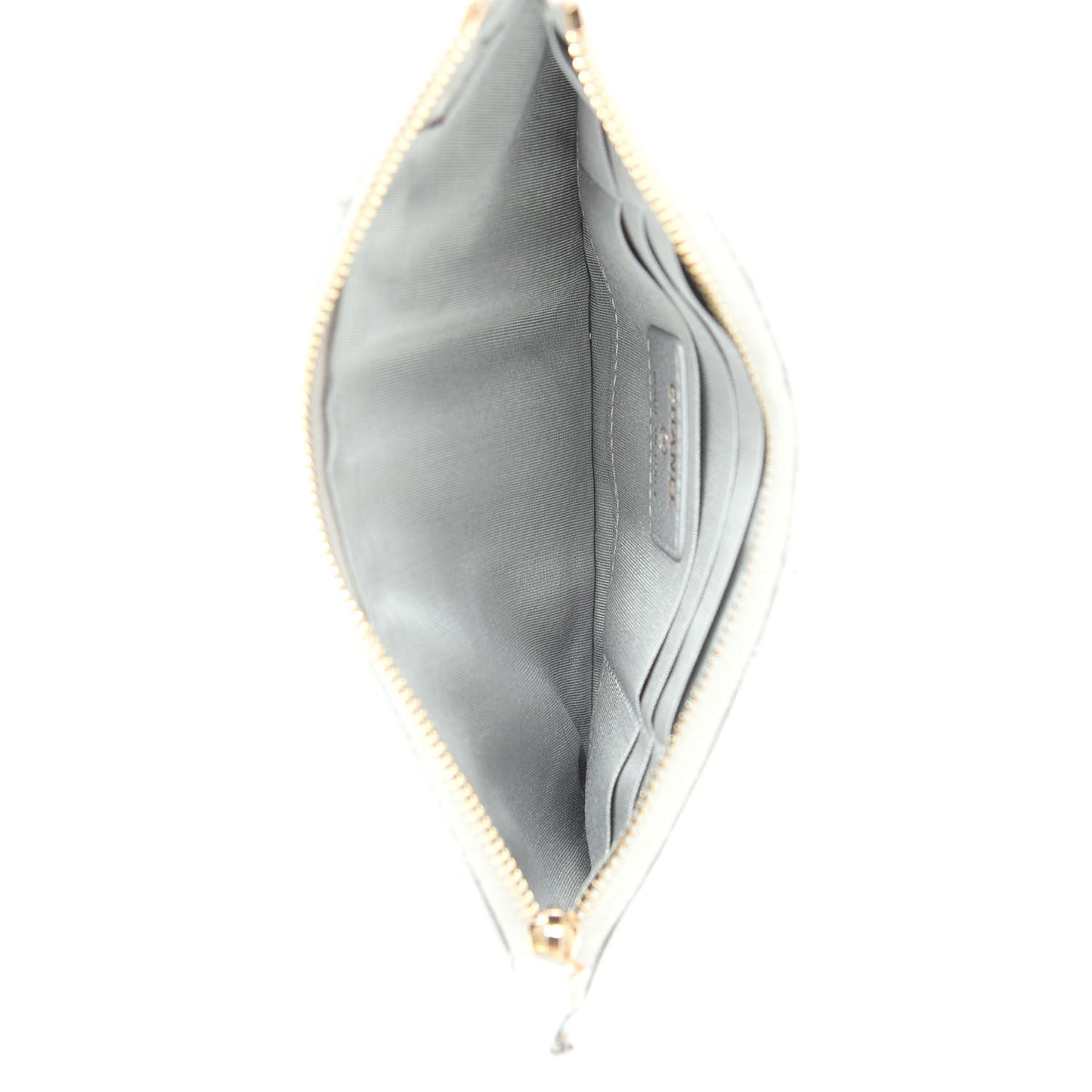 Metallic Goatskin Quilted Chanel 19 Flat Wallet Pouch Silver
