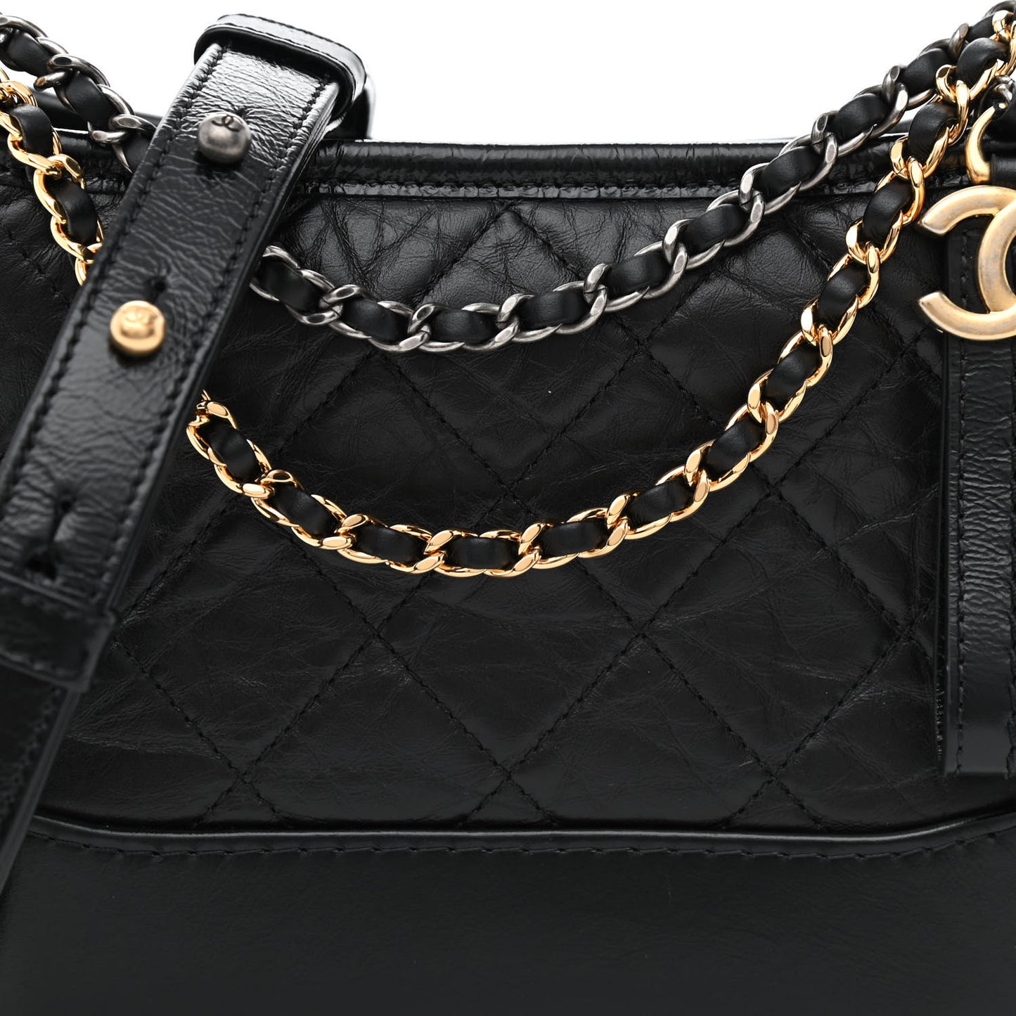 Aged Calfskin Quilted Small Gabrielle Logo Hobo Black