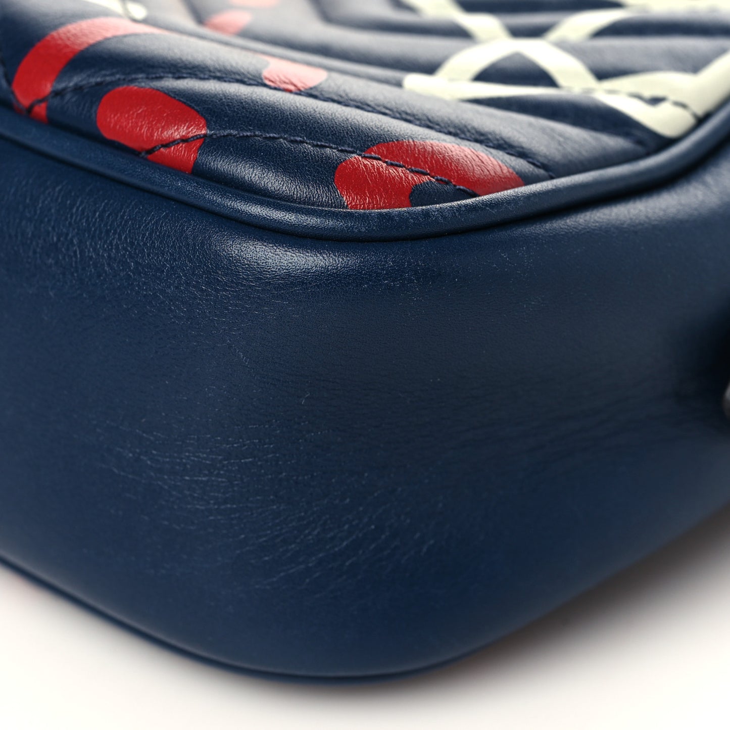 Calfskin Matelasse GucciGhost Small GG Marmont Chain Shoulder Bag Blue Agata Hibiscus Red