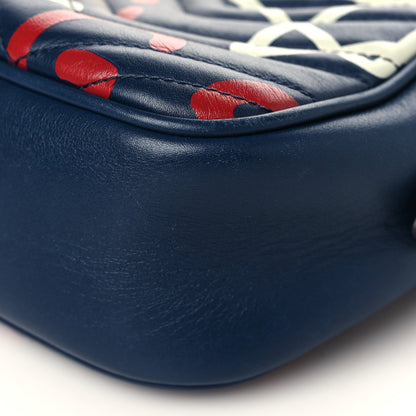 Gucci Calfskin Matelasse GucciGhost Small GG Marmont Chain Shoulder Bag Blue Agata Hibiscus Red 9 of 10