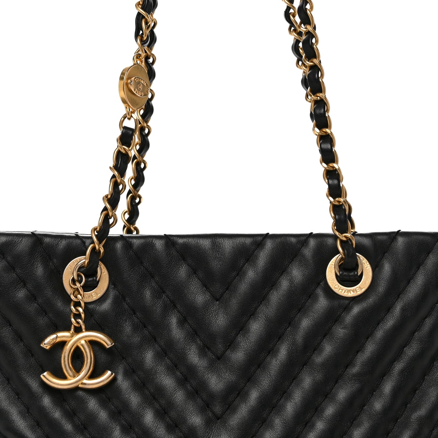 Calfskin Chevron Quilted Surpique Tote Black