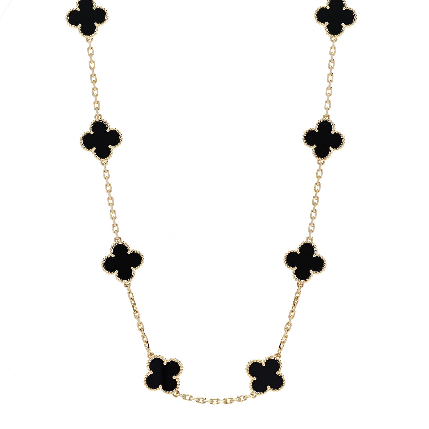 Van Cleef & Arpels 18K Yellow Gold Black Onyx 10 Motifs Vintage Alhambra Necklace 1 of 7