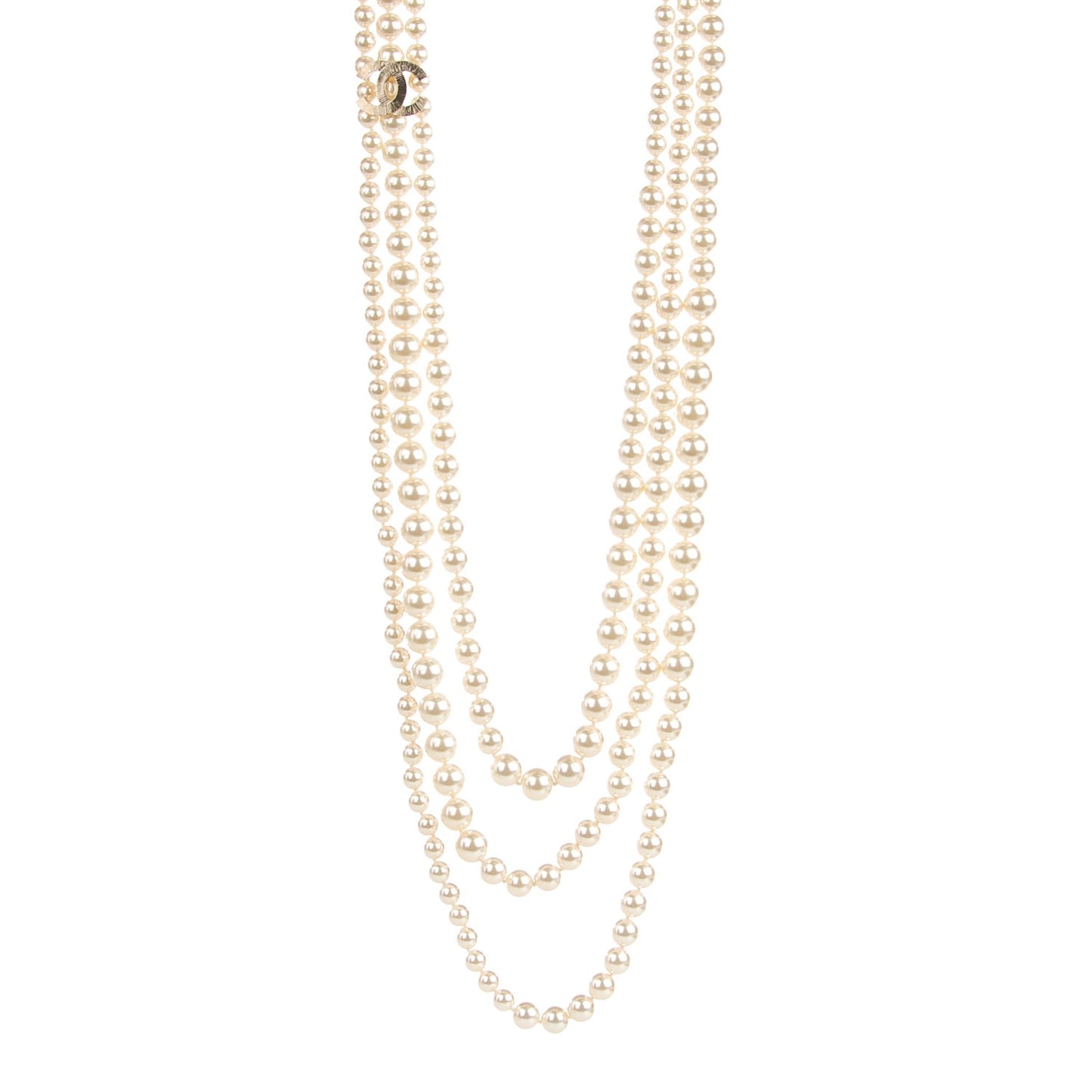 Pearl Multistrand CC Long Necklace Gold
