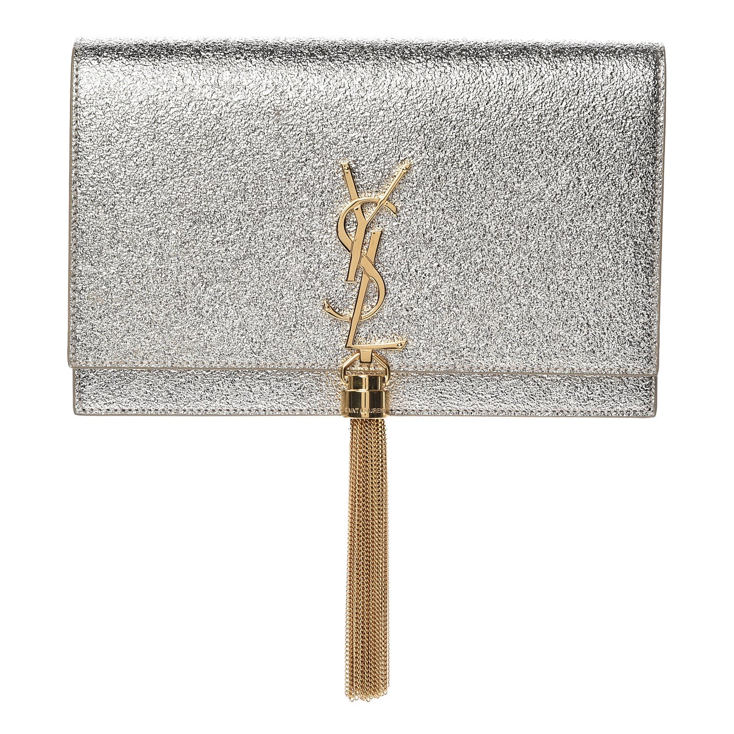 Metallic Calfskin Classic Monogram Kate Tassel Chain Wallet Platine