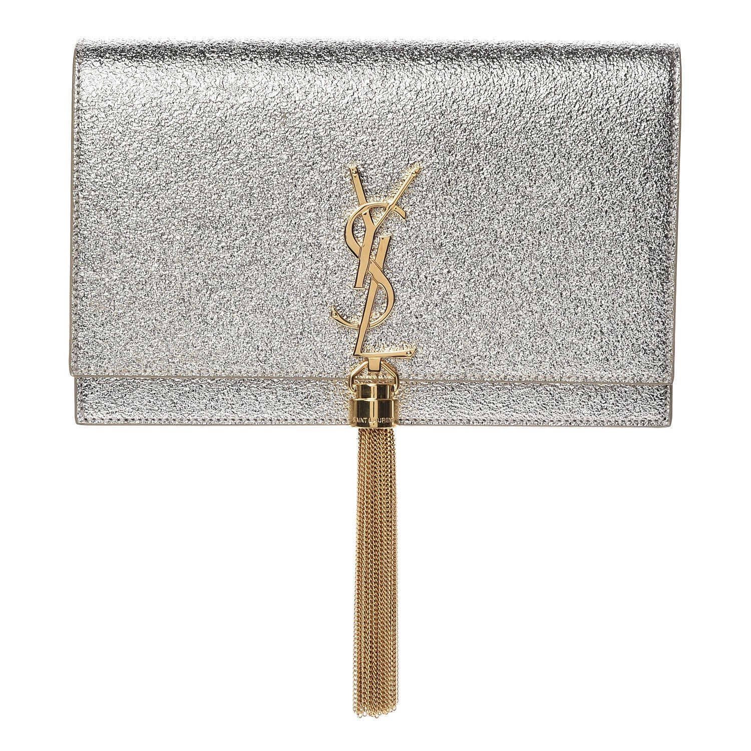 Saint Laurent Metallic Calfskin Classic Monogram Kate Tassel Chain Wallet Platine 1 of 11