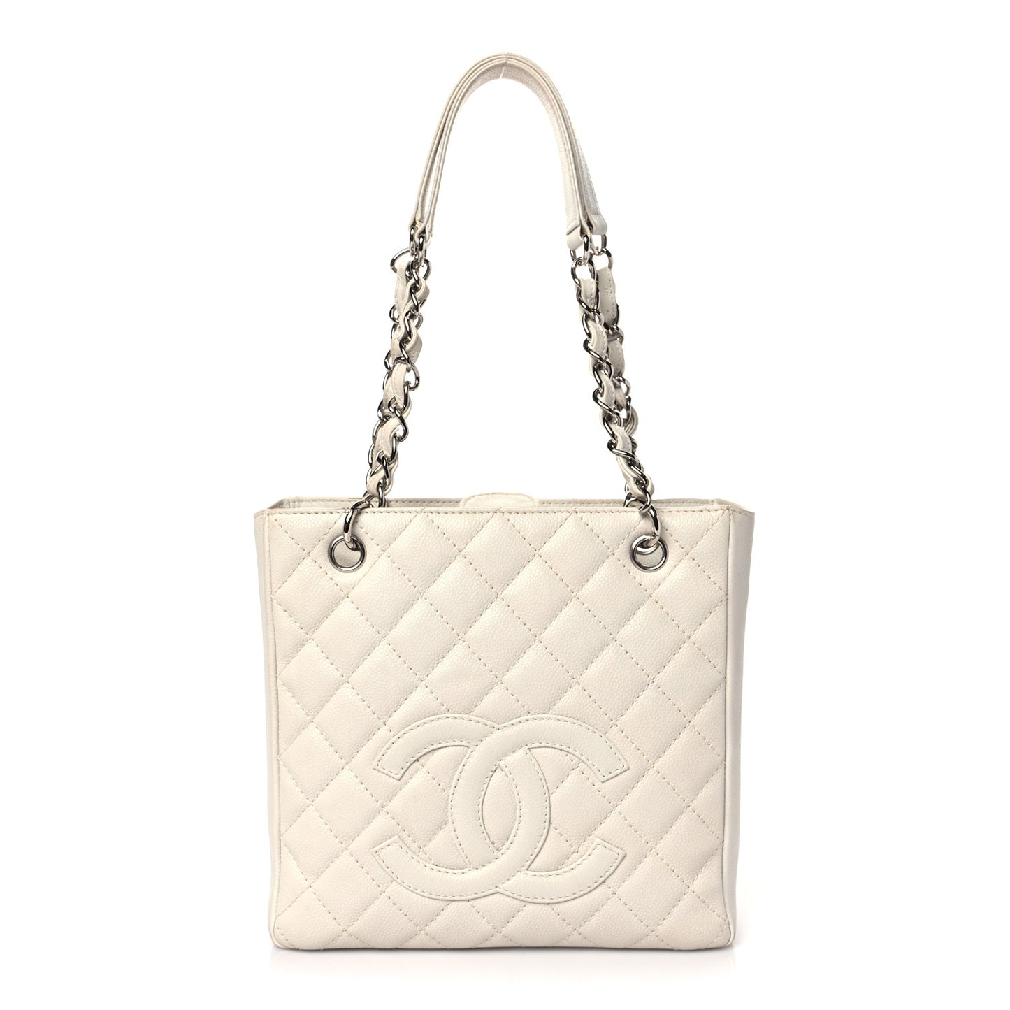 Caviar Quilted Petit Shopping Tote PST White