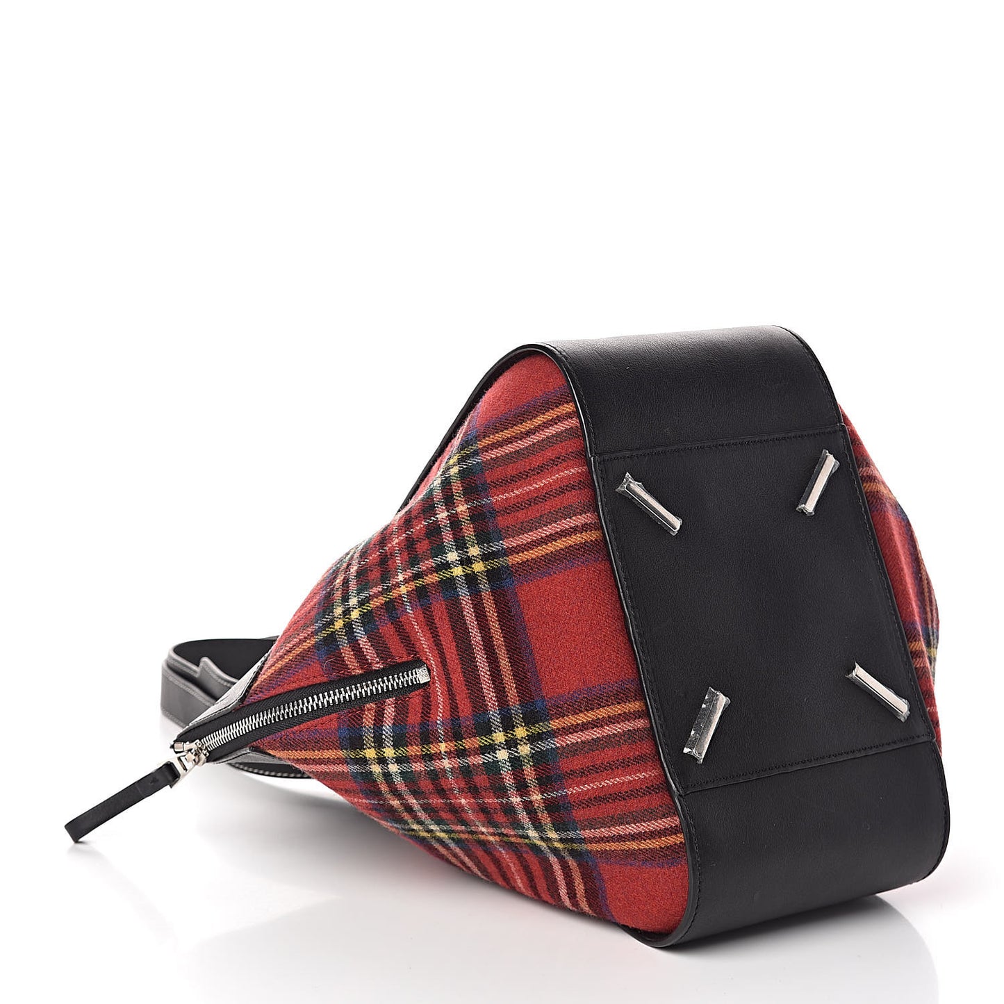 Wool Calfskin Small Hammock Shoulder Bag Black Red Tartan