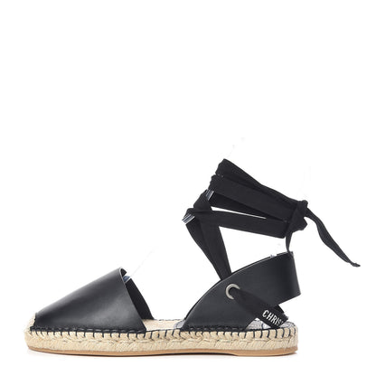 Christian Dior Calfskin Nicely-D Ankle Tie Espadrilles Flats 40 Black 1 of 7