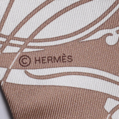 Hermes Silk Ex-Libris Twilly Beige White Caramel 4 of 4
