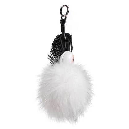 Fendi Lambskin Fox Fur Super Karlito Pom Pom Bag Charm Black White 3 of 7