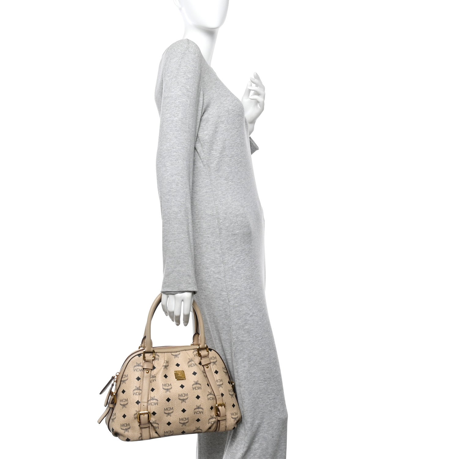 MCM Visetos Boston Bag Beige 1843350 – FASHIONPHILE