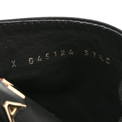 Chanel Grained Calfskin Shiny Calfskin CC Lace Up Combat Boots 37.5 Black 8 of 9