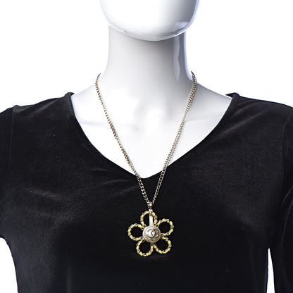 Chanel Pearl Lambskin Chain CC Flower Pendant Necklace Gold Yellow 2 of 7