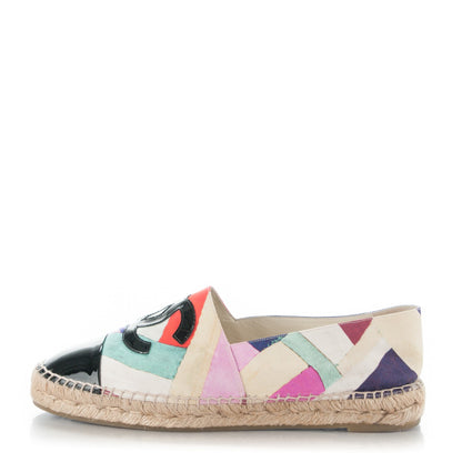 Chanel Fabric Striped Patent CC Espadrilles 40 Multicolor Black 1 of 8