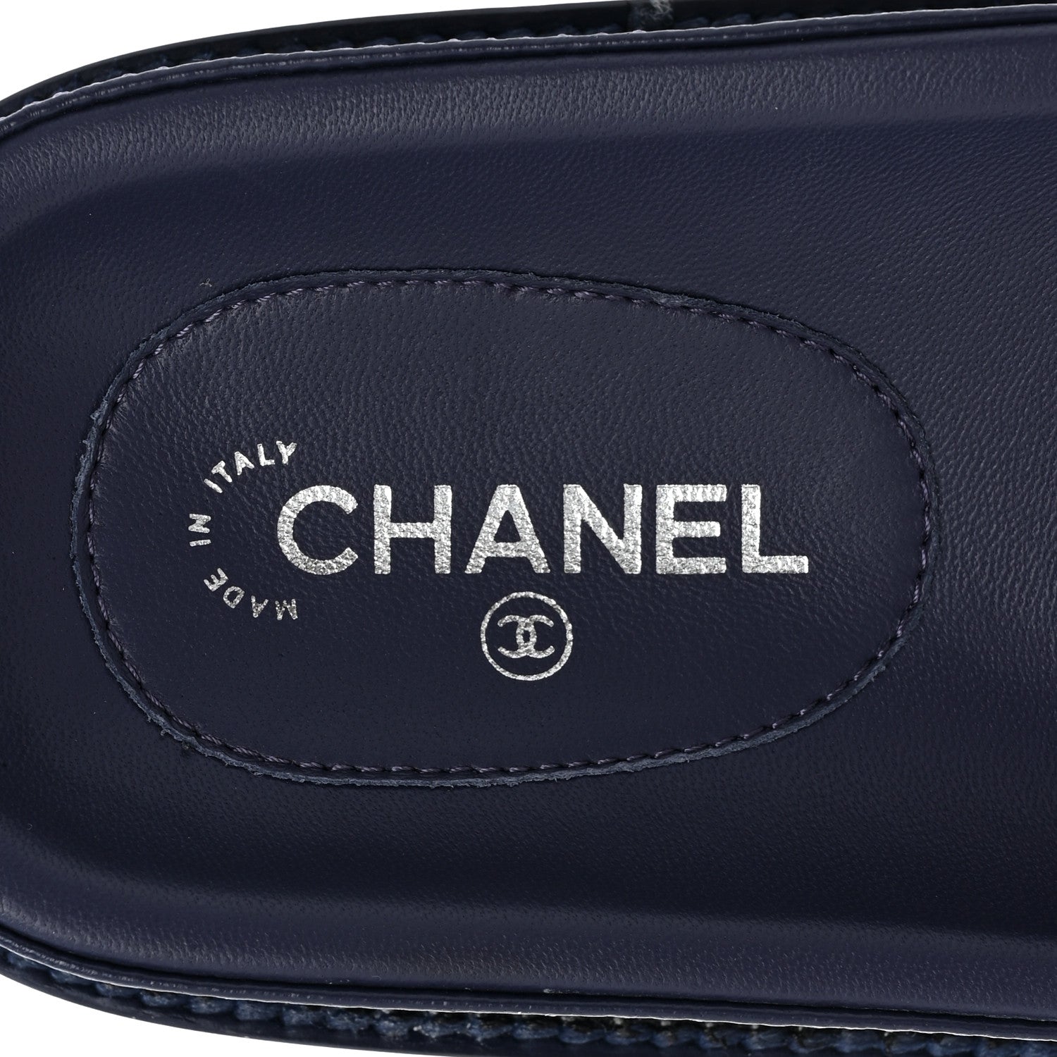 Chanel Lambskin Cha-Nel Mule Sandals 36.5 Navy Multicolor 7 of 11