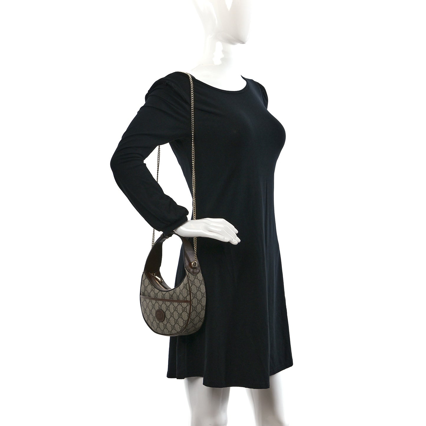 GG Supreme Monogram Azalea Calfskin Mini Retro Interlocking G Half Moon Bag Beige Ebony Brown Sugar