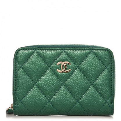 Chanel Metallic Caviar Quilted Zip Coin Purse Green 1 of 8