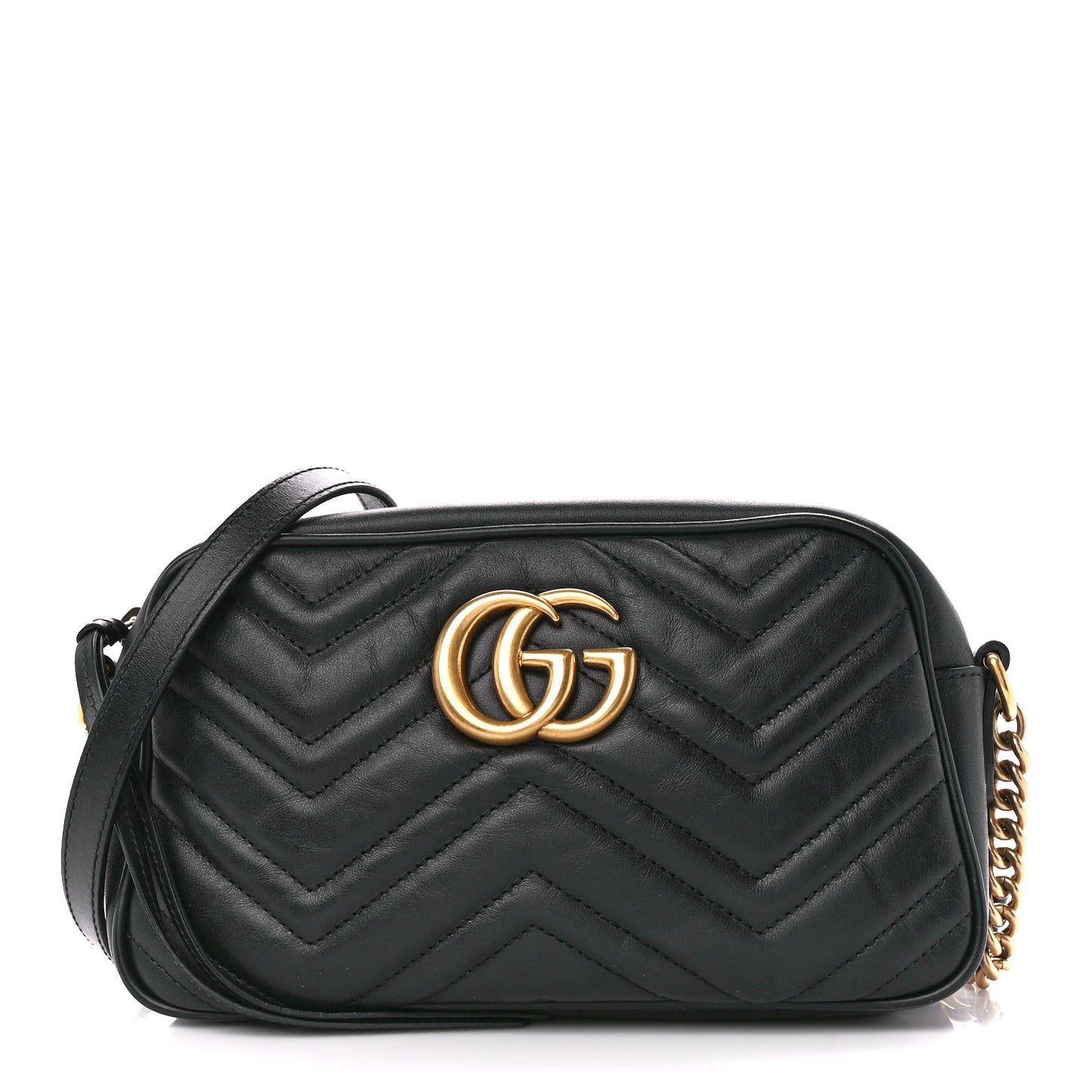 Calfskin Matelasse Small GG Marmont Chain Shoulder Bag Black