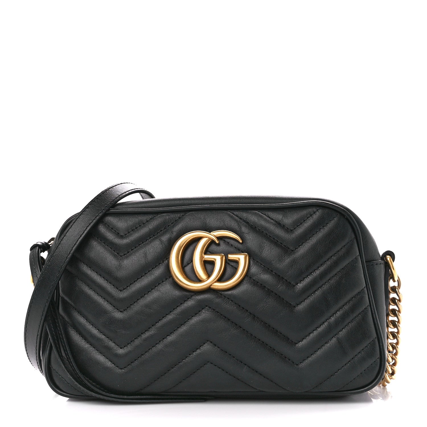 Gucci Calfskin Matelasse Small GG Marmont Chain Shoulder Bag Black 1 of 11