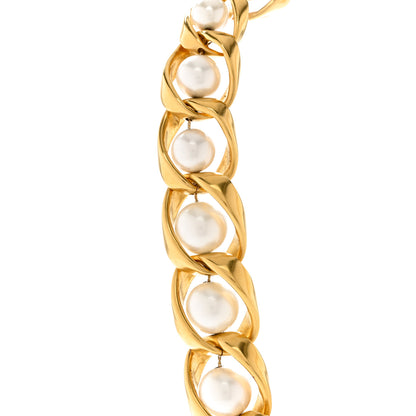 Saint Laurent Resin Pearl Chain Link Necklace Gold 4 of 6