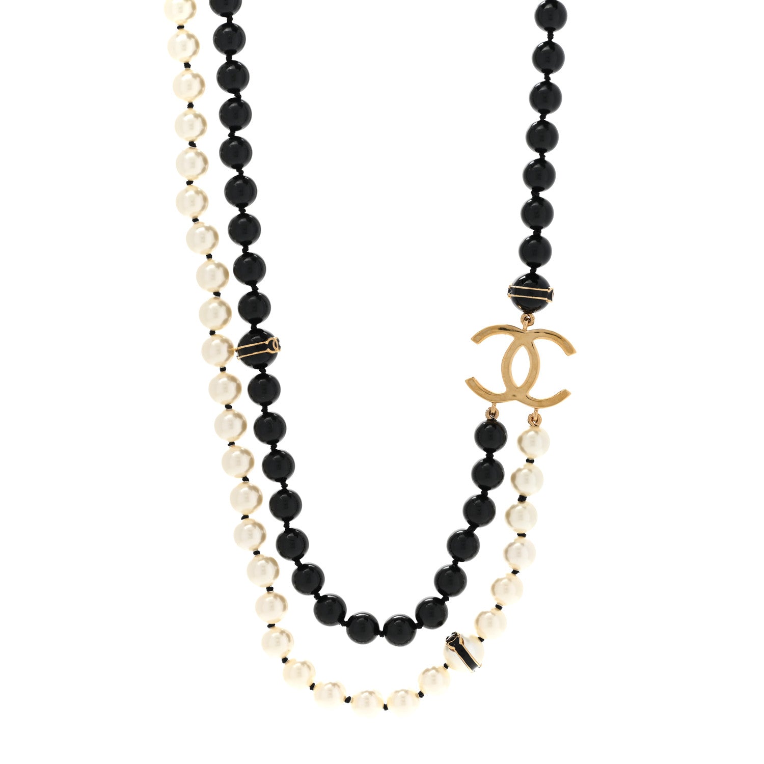 Chanel Pearl Beaded CC Necklace Black White 1 of 6
