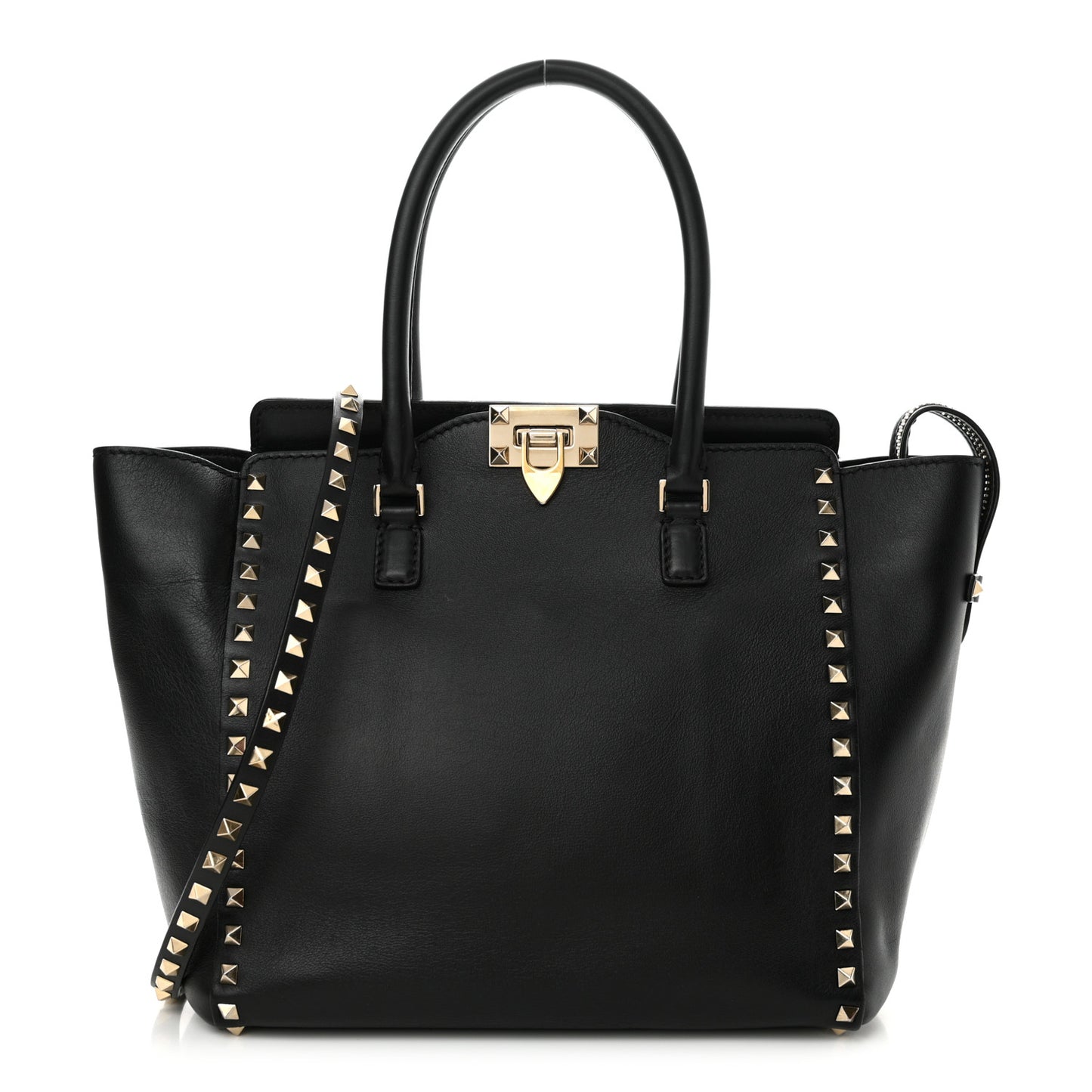 Vitello Rockstud Double Handle Tote Black