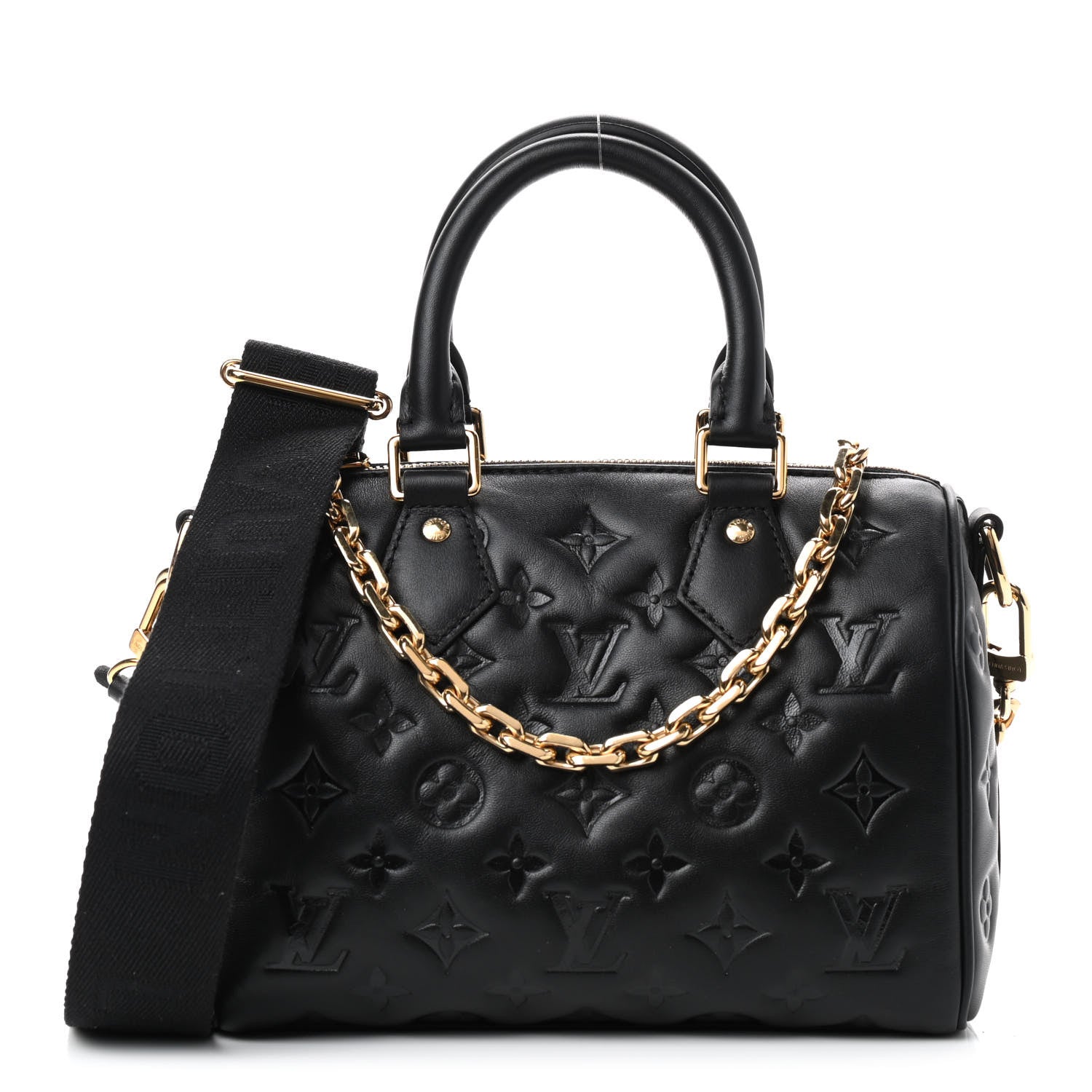 Louis Vuitton Lambskin Embossed Monogram Speedy 22 Bandouliere Black 1 of 8