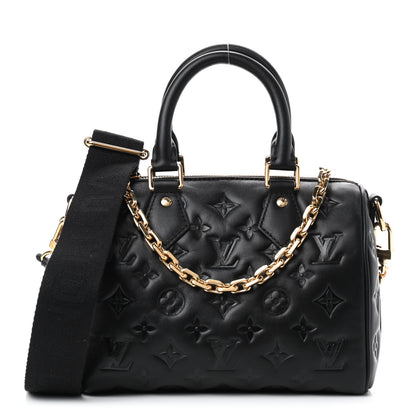Louis Vuitton Lambskin Embossed Monogram Speedy 22 Bandouliere Black 1 of 8