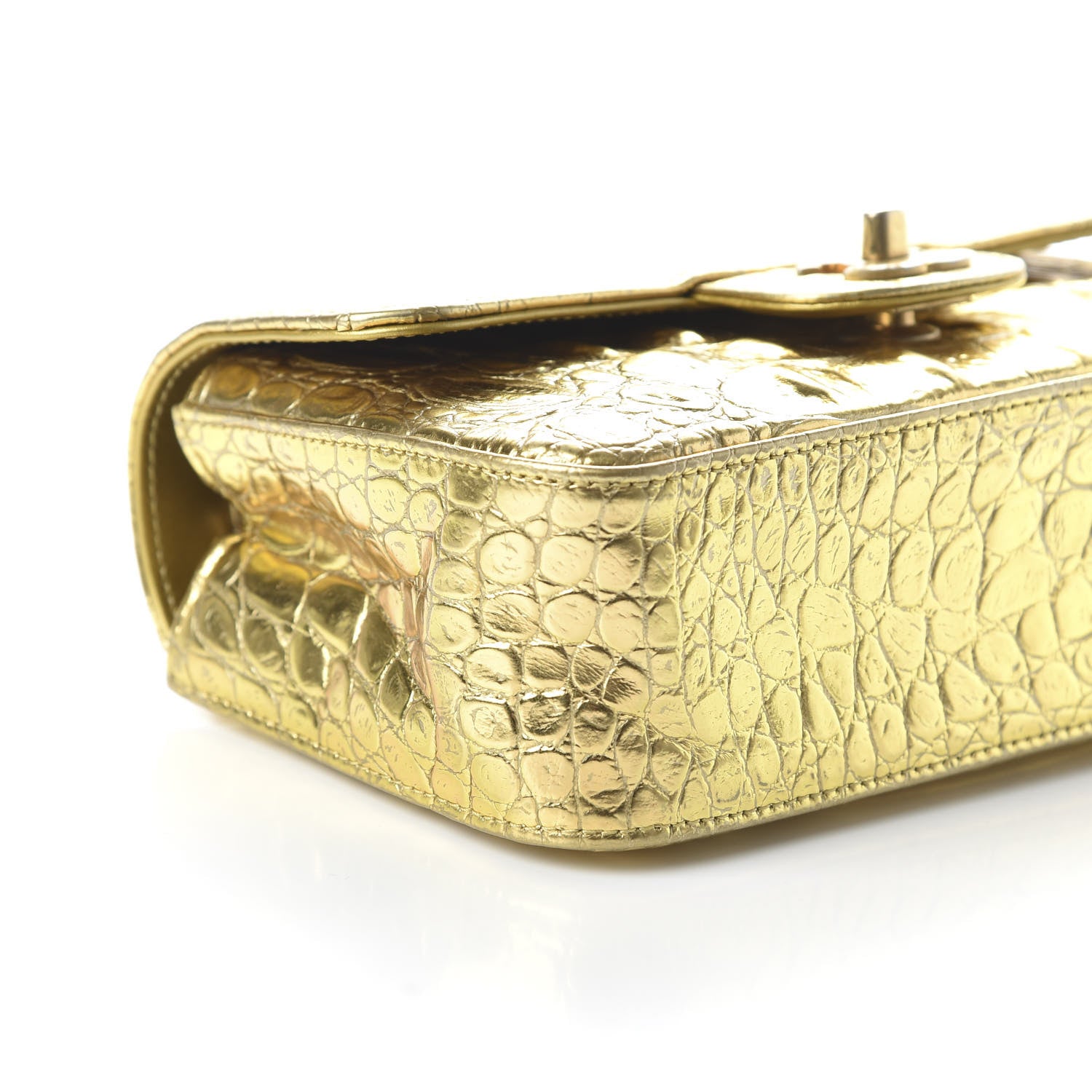 Chanel Metallic Calfskin Crocodile Embossed Cocodile Rectangular Mini Flap Gold 6 of 10