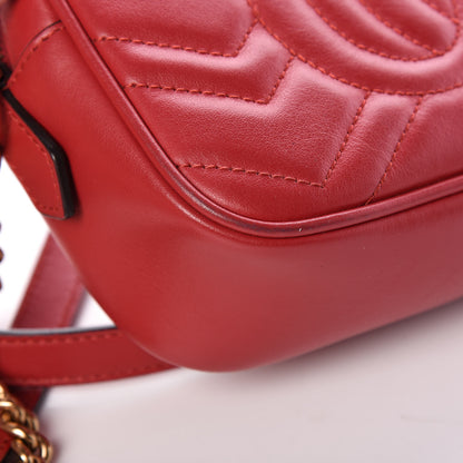 Gucci Calfskin Matelasse Mini GG Marmont Chain Shoulder Bag Hibiscus Red 12 of 15