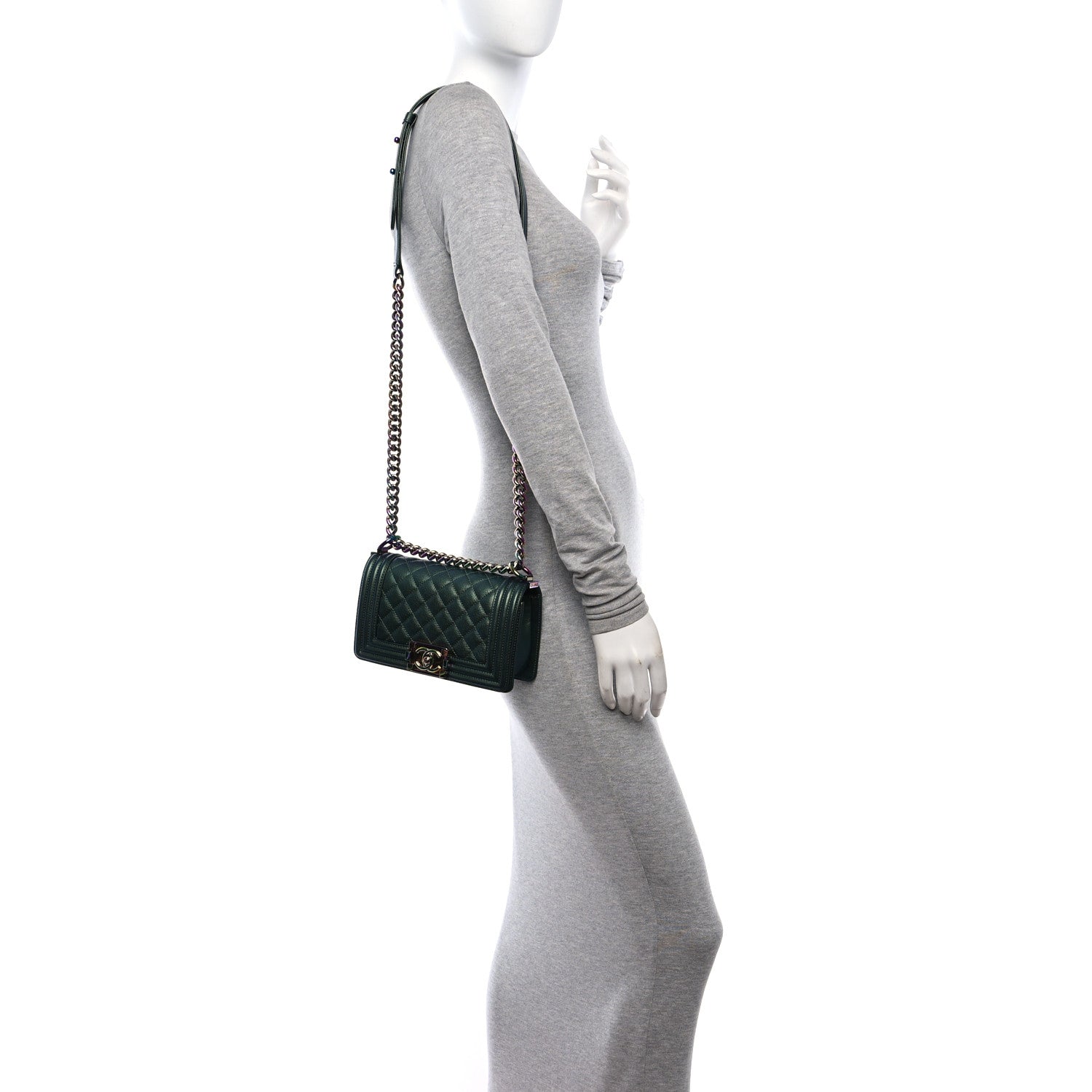 Chanel Iridescent Goatskin Quilted Small Boy Flap Green 2 of 10