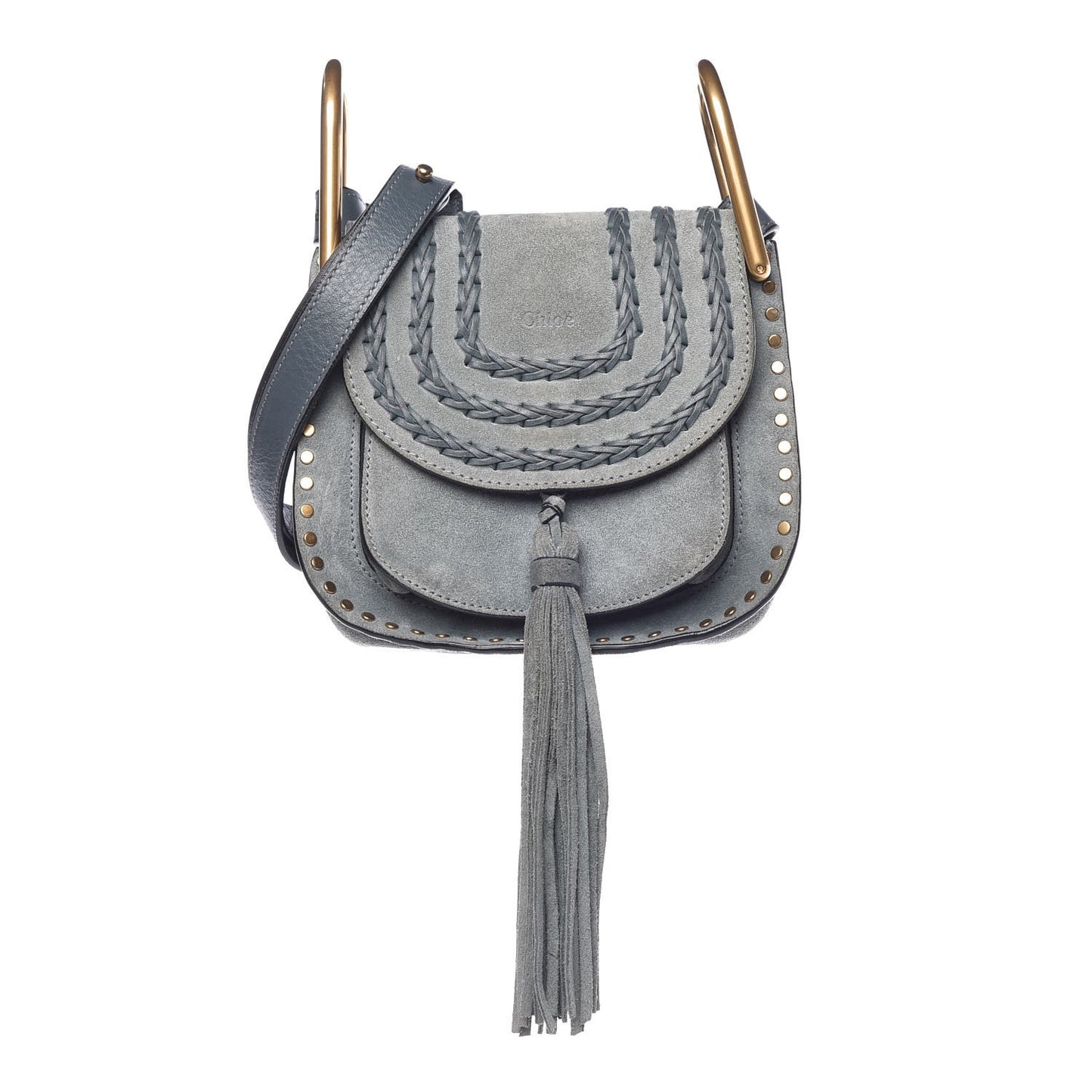 Suede Calfskin Braided Mini Hudson Shoulder Bag Cloudy Blue