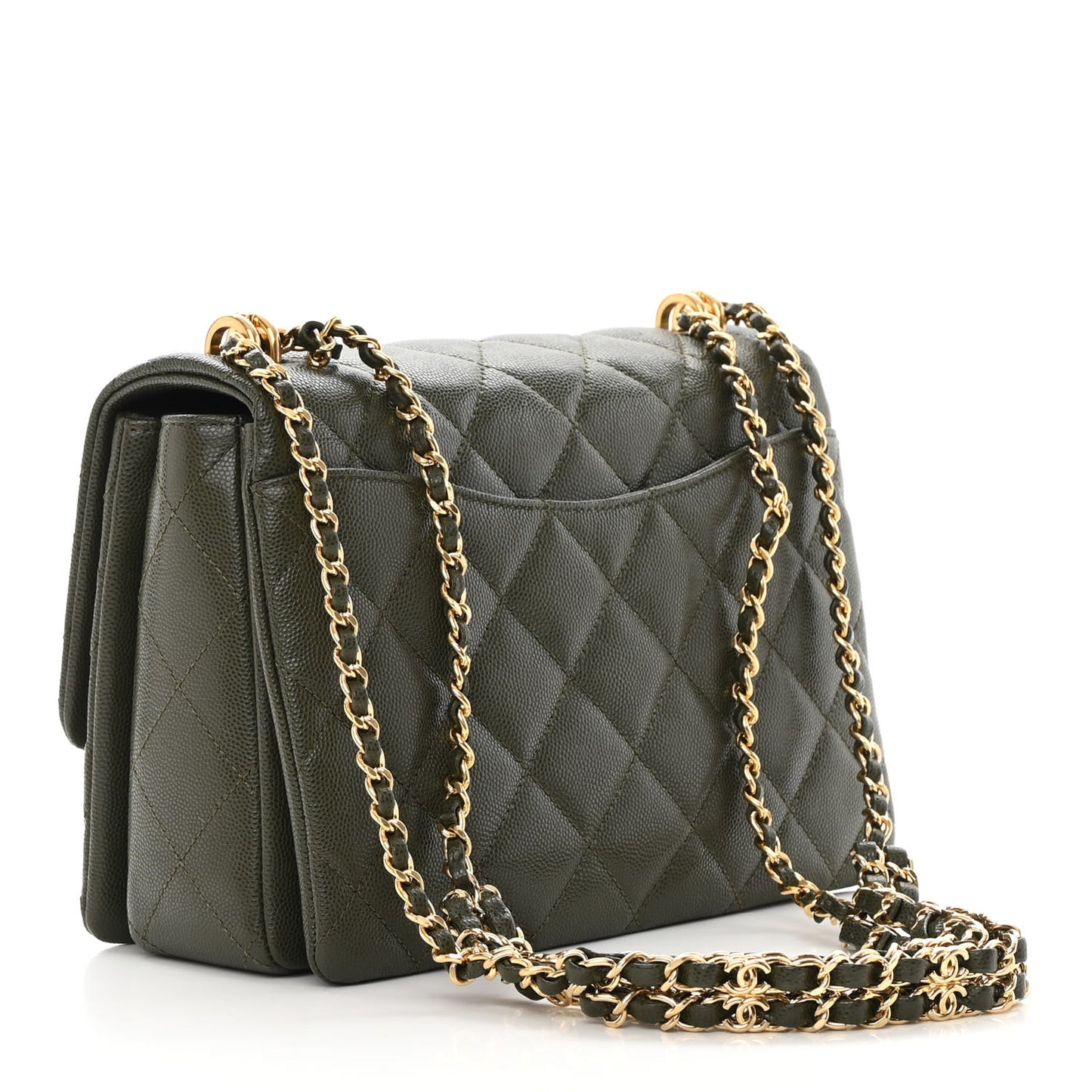 Caviar Quilted Coco First Flap Khaki