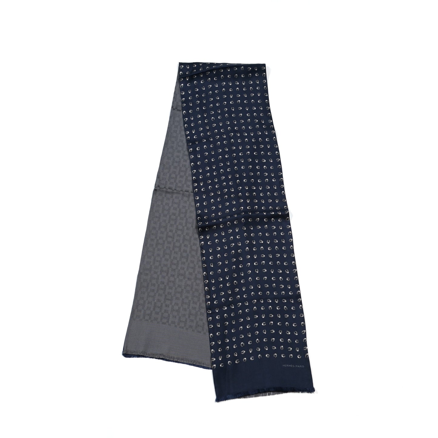 Cashmere Wool Silk Double Face Scarf Marine Gris Anthracite