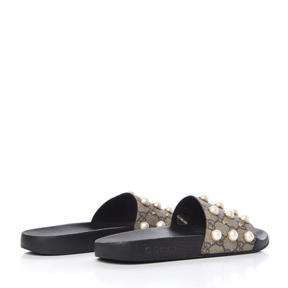 Gucci GG Supreme Monogram Slide Pearls Sandals 39 Beige 4 of 7