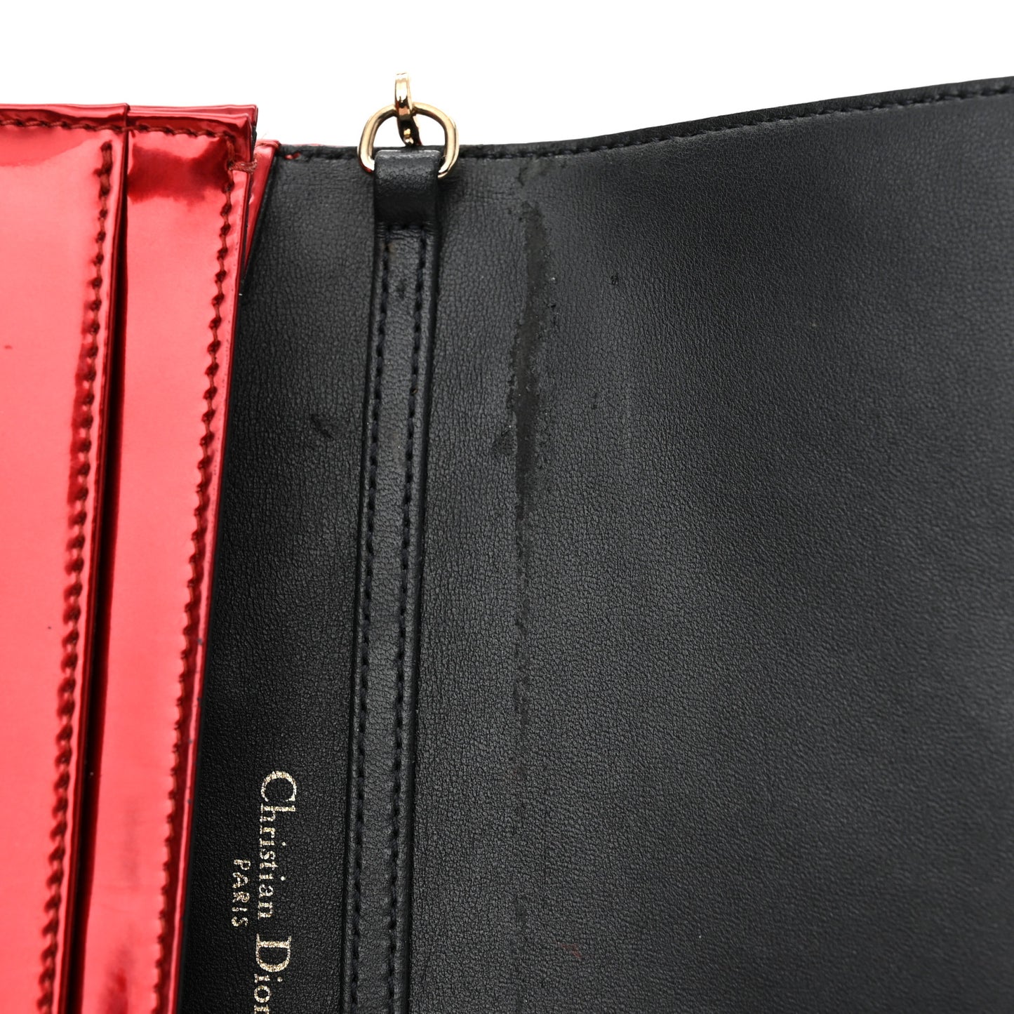 Metallic Patent Micro-Cannage Diorama Wallet on Chain Pouch Red