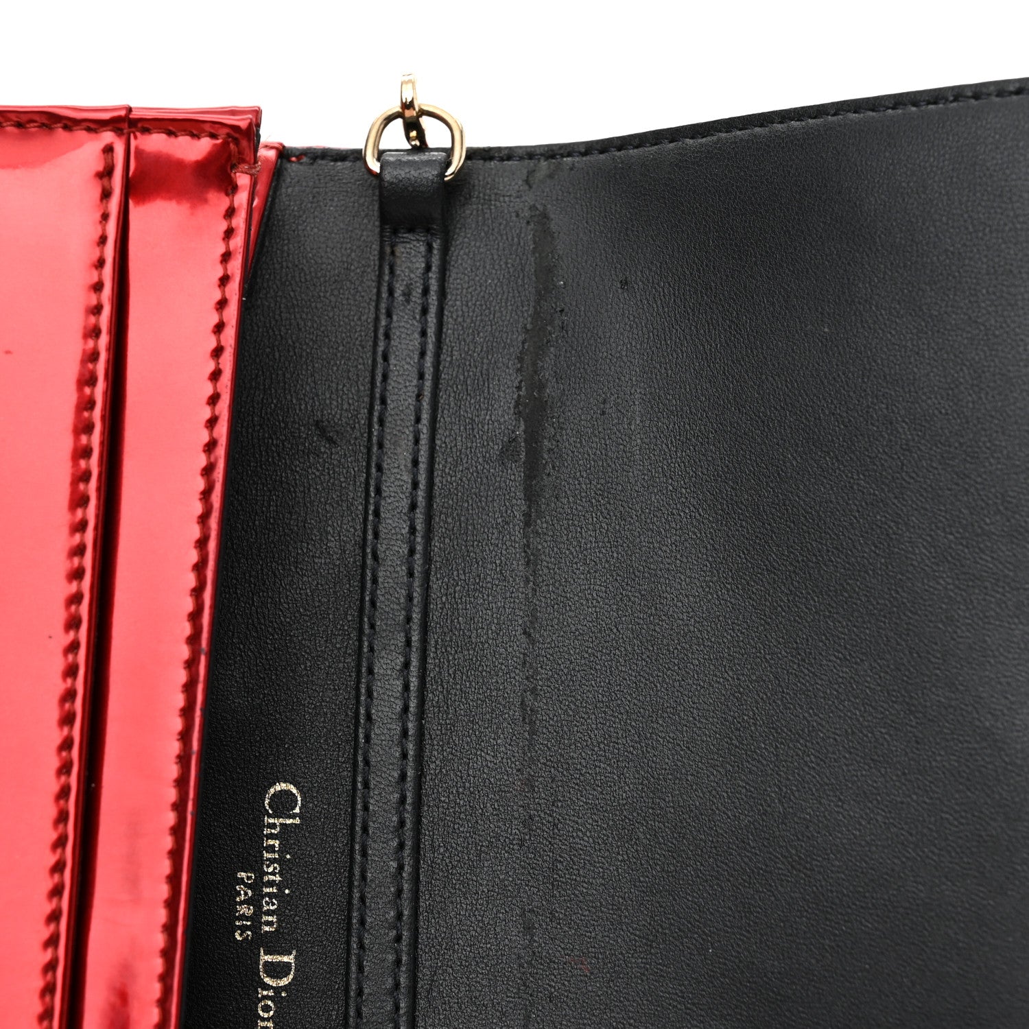 Christian Dior Metallic Patent Micro-Cannage Diorama Wallet on Chain Pouch Red 9 of 9