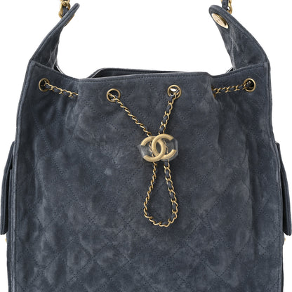 Chanel Suede Quilted Medium Chanel 25 Handbag Blue 9 of 12