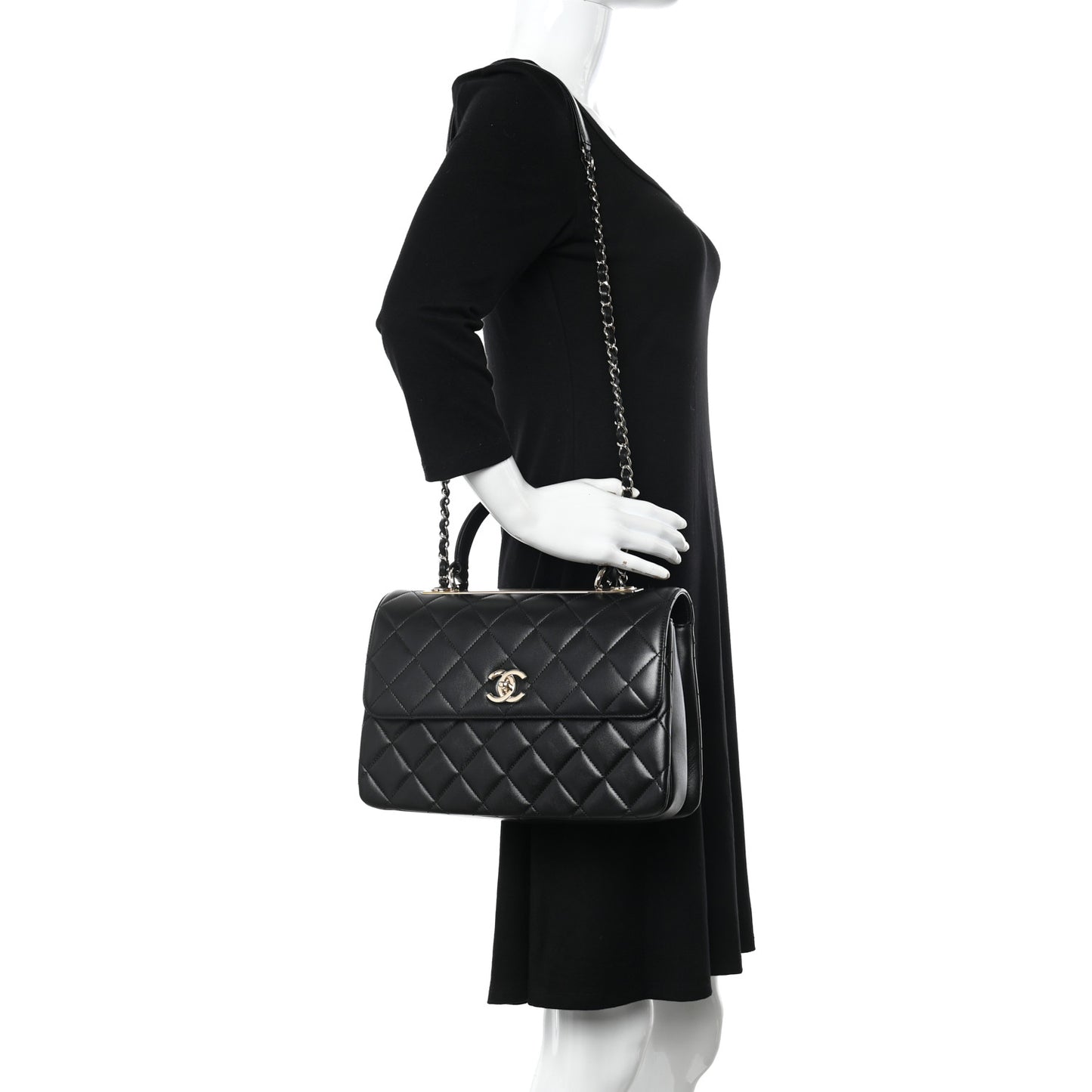 Lambskin Quilted Medium Trendy CC Flap Dual Handle Bag Black