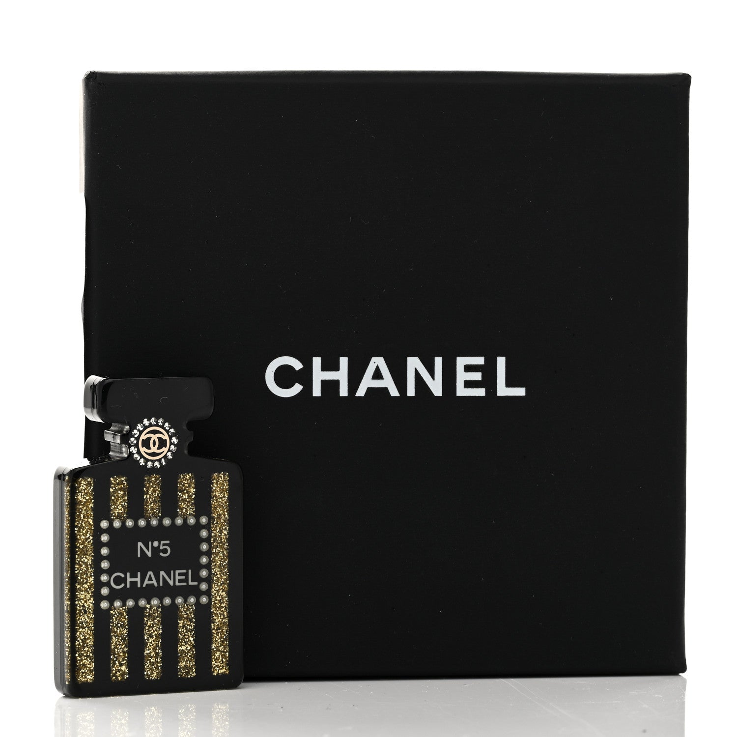 Chanel Resin Strass Perfume Bottle CC Brooch Black Gold 4 of 4