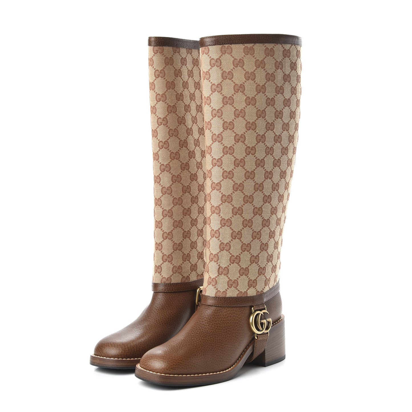 GG Monogram Calfskin Lola Tall Boots 37 Beige Ruggine Cuir
