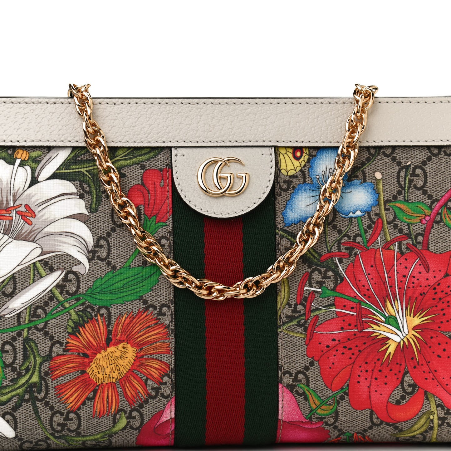 GG Supreme Monogram Flora Web Small Ophidia Chain Shoulder Bag White