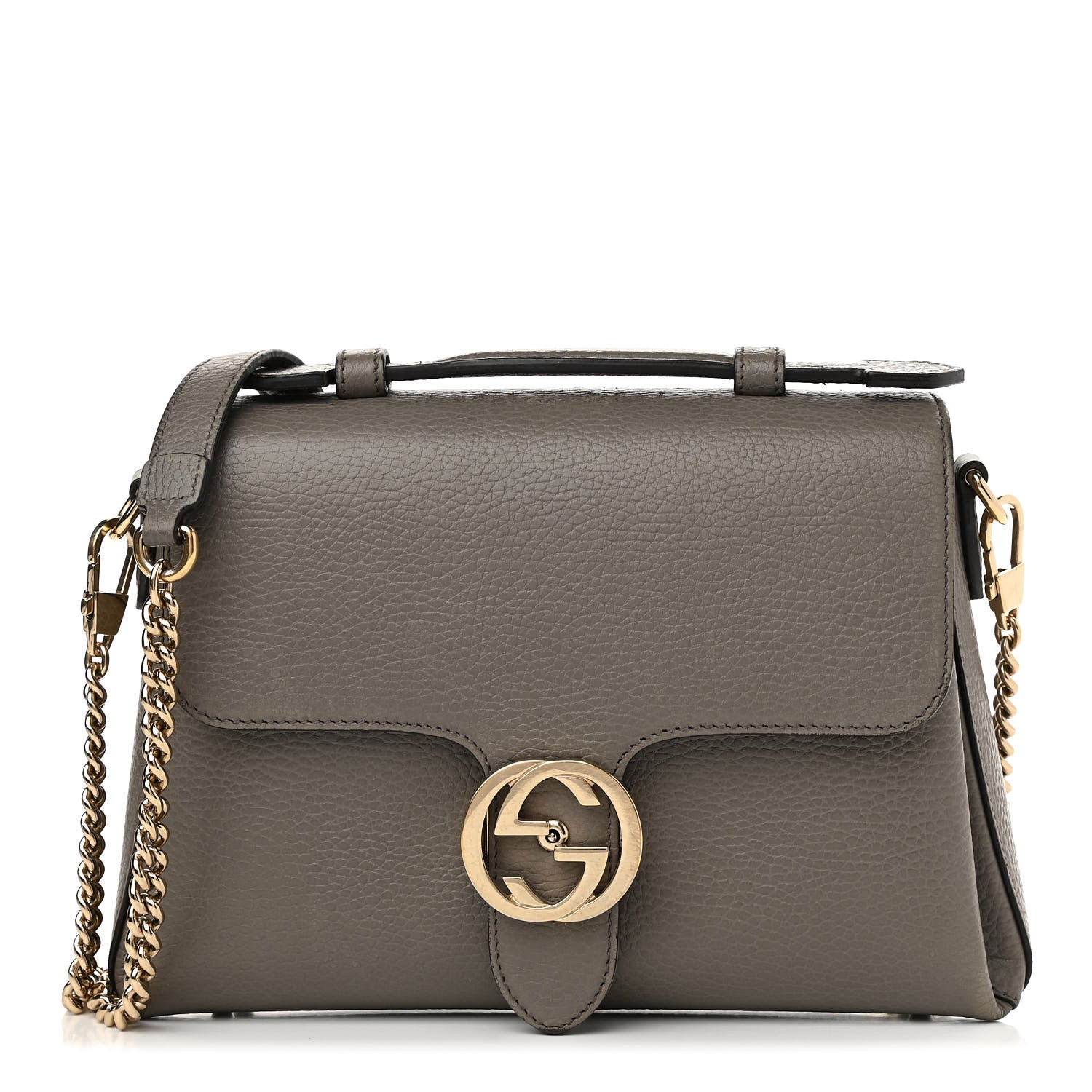 Gucci Dollar Calfskin Interlocking G Top Handle Shoulder Bag Loess 1 of 18