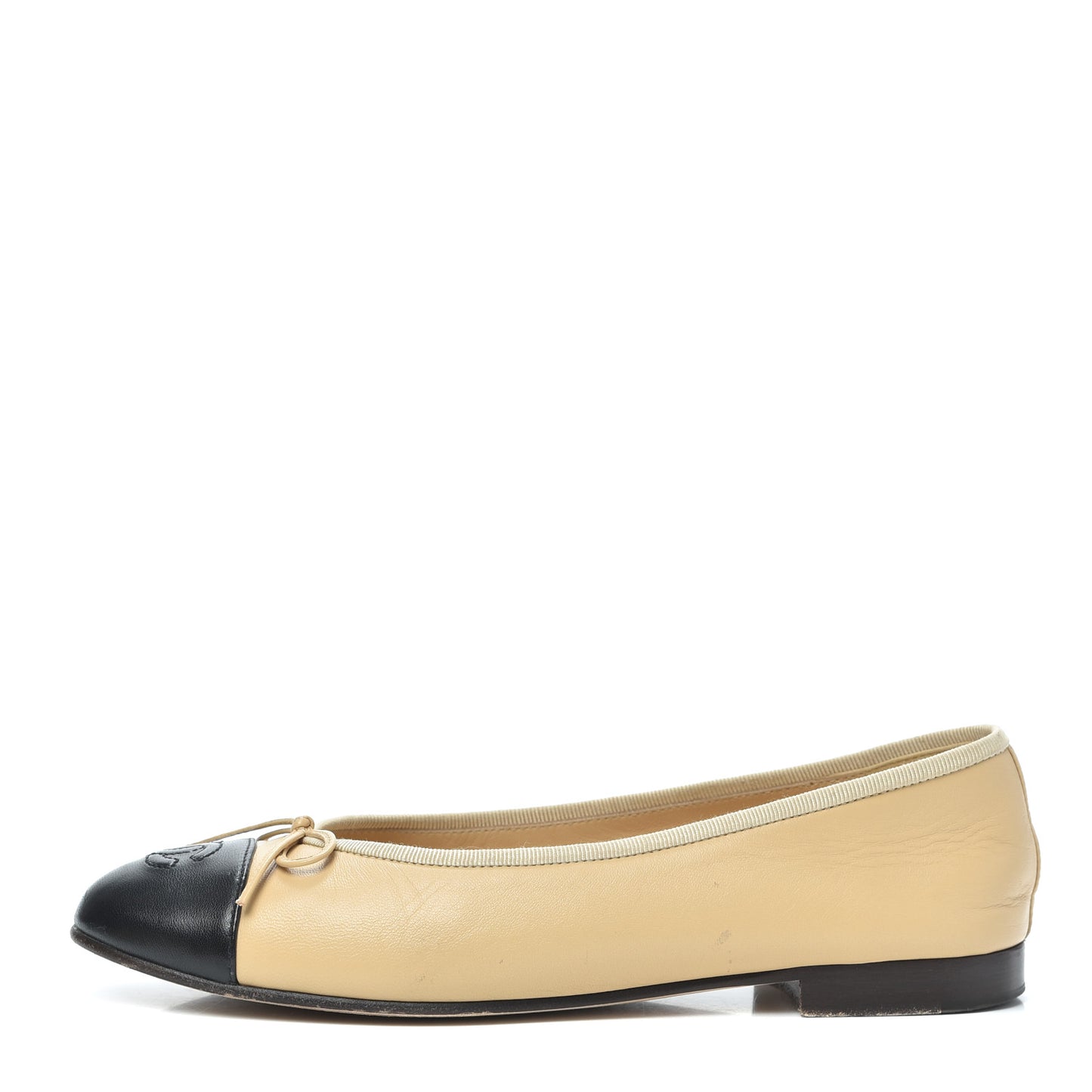 Lambskin Cap Toe CC Ballerina Flats 37.5 Beige Black