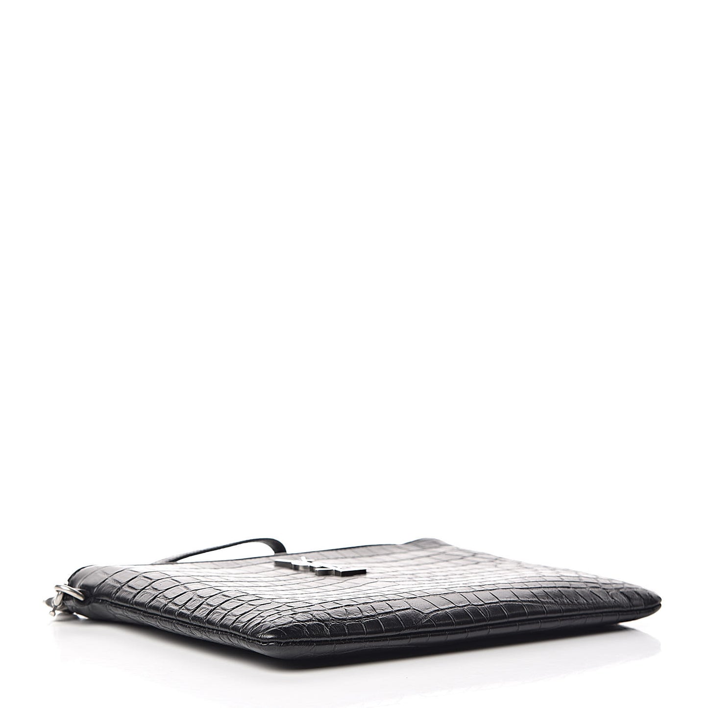 Calfskin Crocodile Embossed Monogram Zip Pouch Black