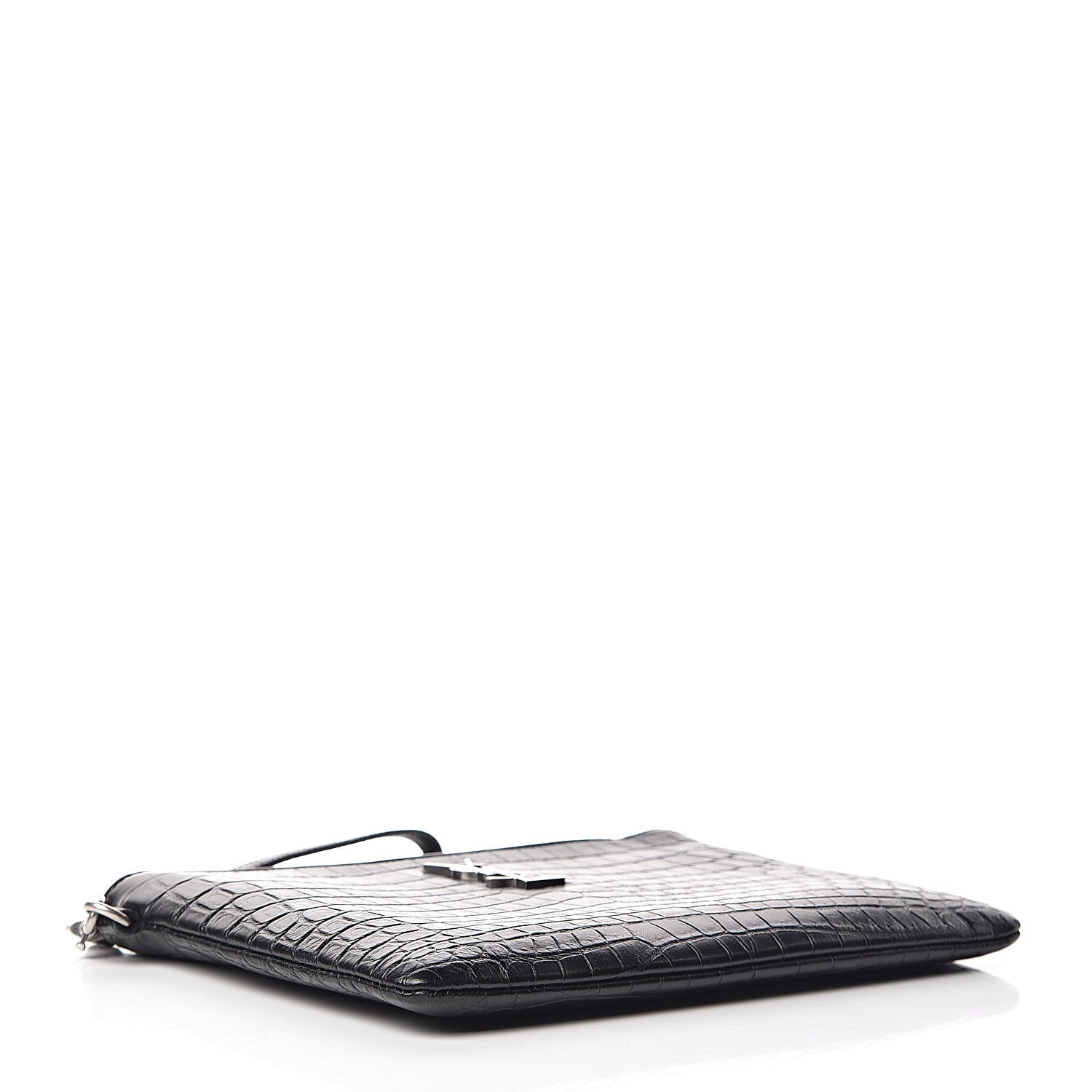 Saint Laurent Calfskin Crocodile Embossed Monogram Zip Pouch Black 4 of 10