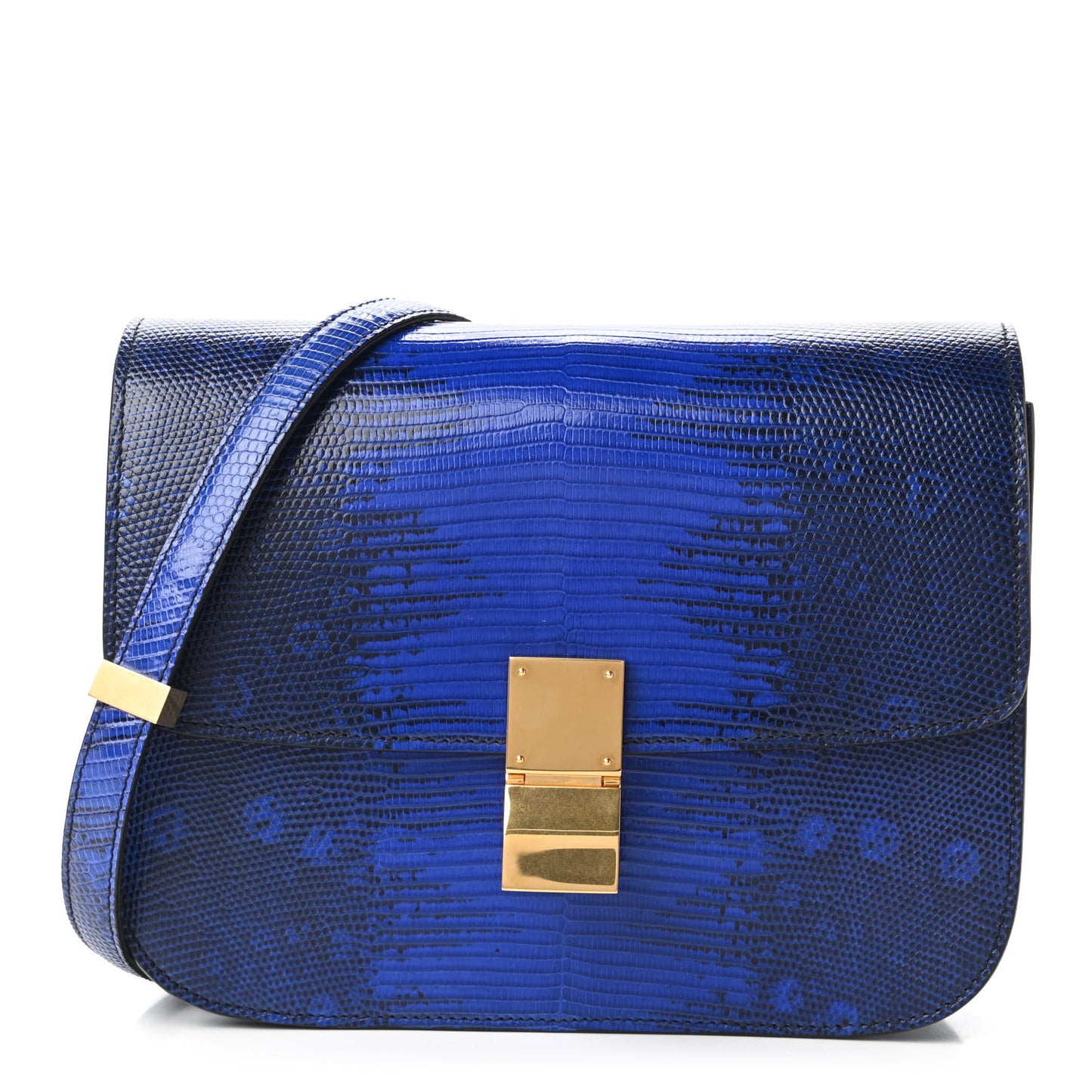 Lizard Medium Classic Box Flap Bag Indigo