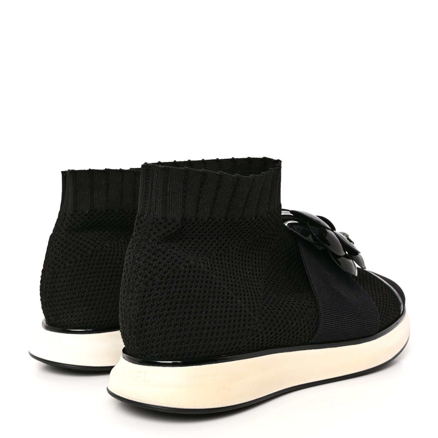Knit Patent Calfskin Womens High Top Camellia Sneakers 39.5 Black