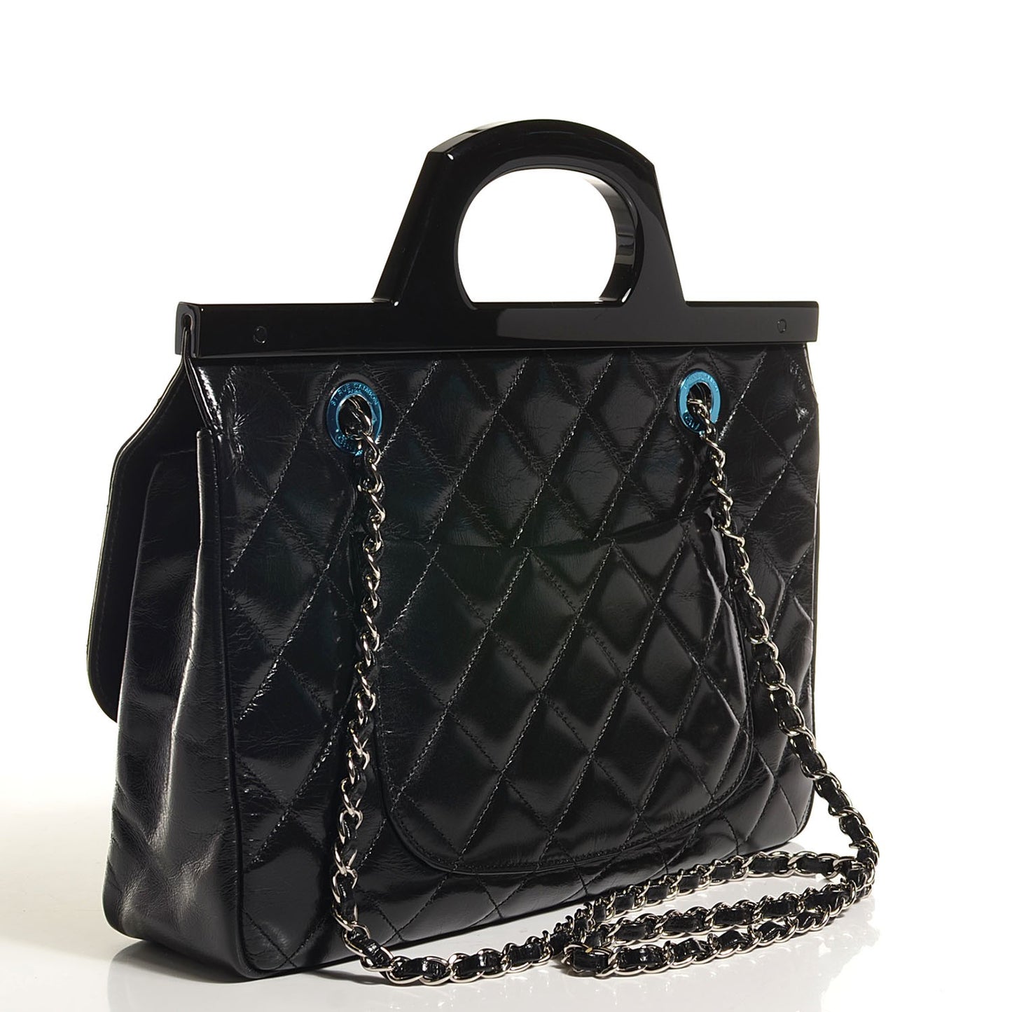 Glazed Calfskin Small CC Delivery Tote Black
